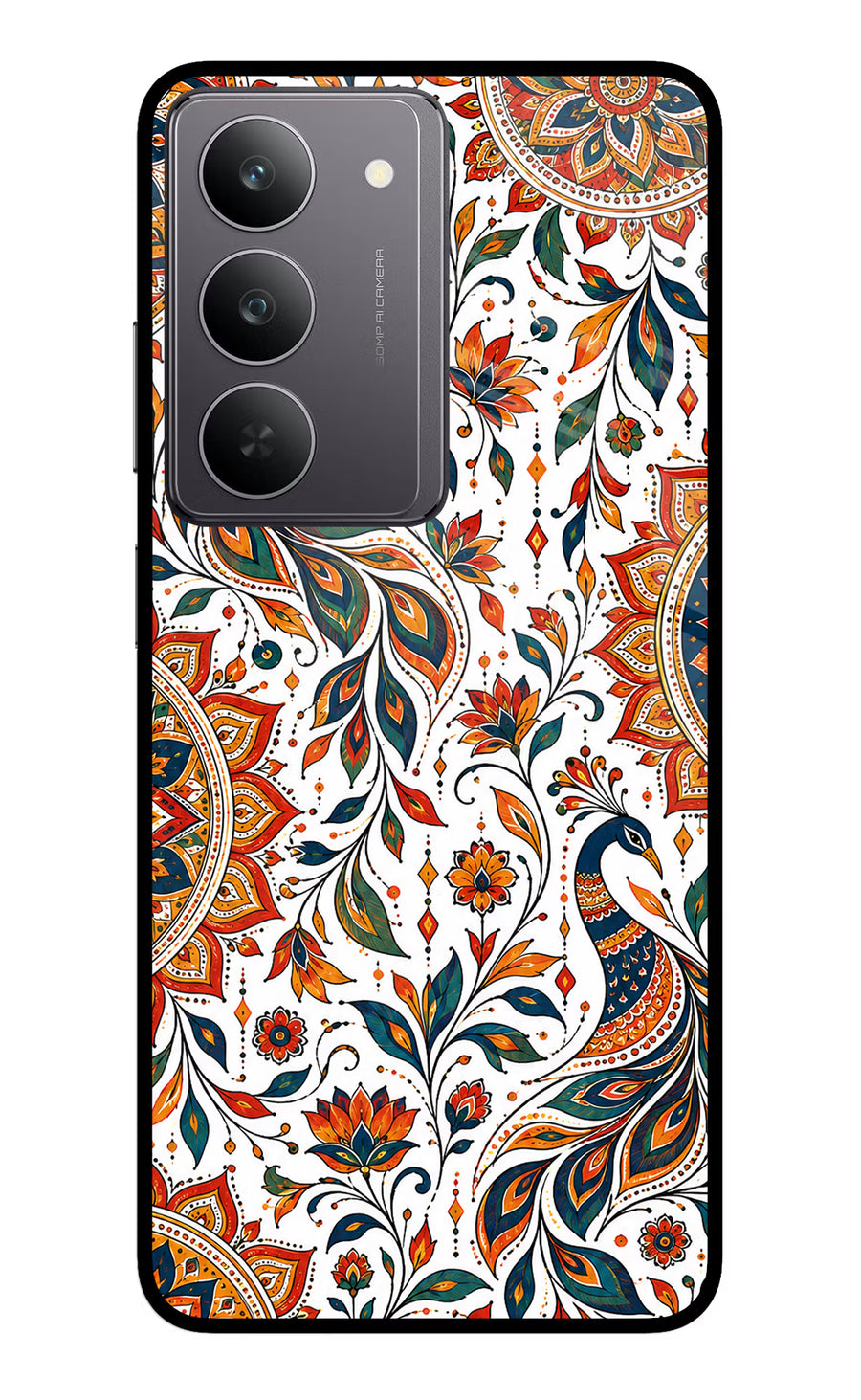 White Mayura Realme 14x 5G Back Cover, Glass case