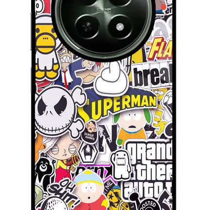 Sticker Bomb Realme 12x 5G Glass Case Back Cover by Casekaro