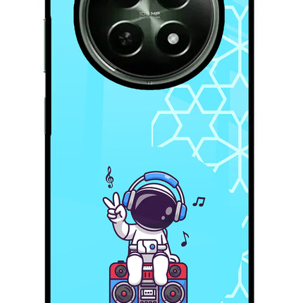 Cute Astronaut Chilling Realme 12x 5G Glass Case Back Cover by Casekaro