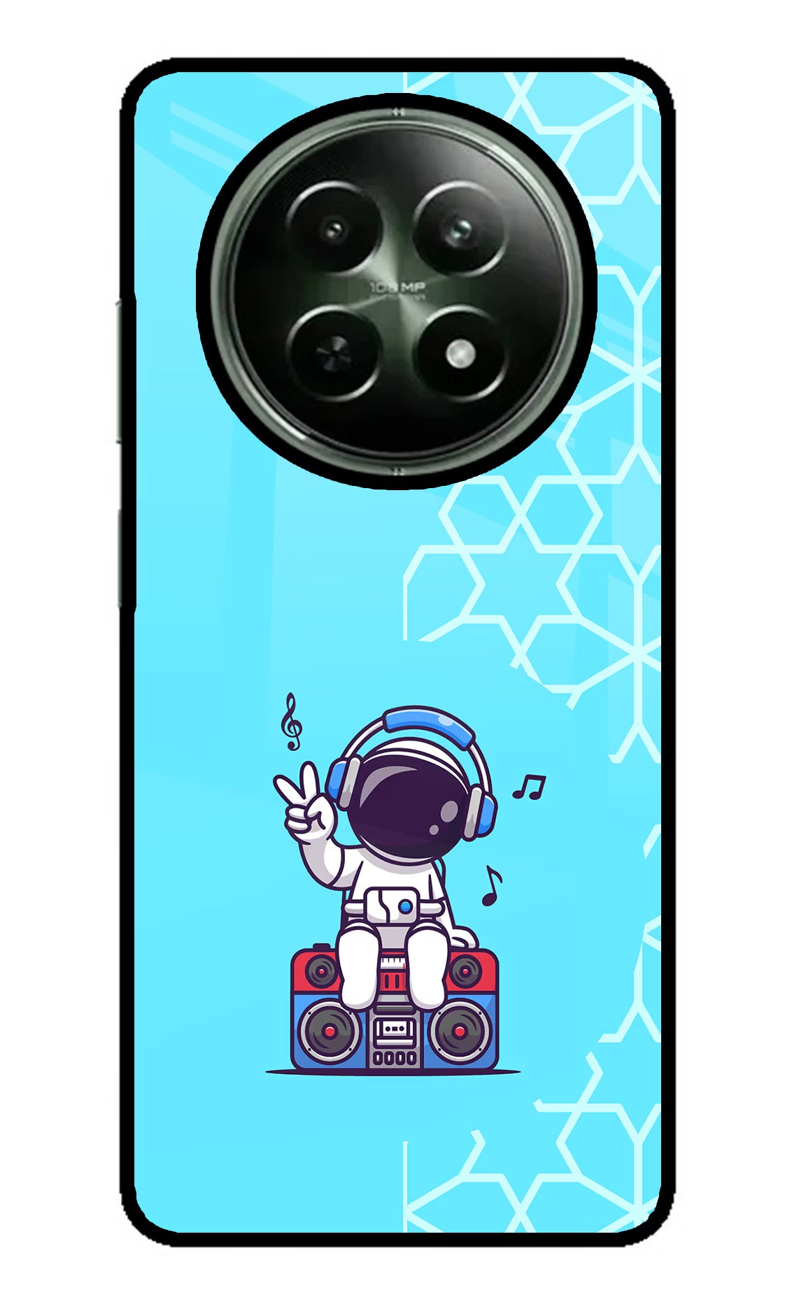 Cute Astronaut Chilling Realme 12x 5G Glass Case Back Cover by Casekaro