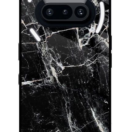 Black Marble Texture Nothing Phone 3A Glass Case Back Cover by Casekaro