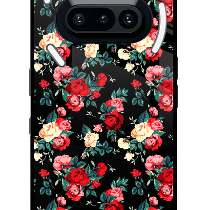 Rose Pattern Nothing Phone 3A Glass Case Back Cover by Casekaro