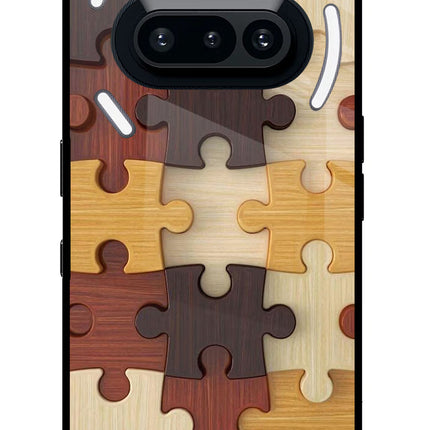 Wooden Puzzle Nothing Phone 3A Glass Case Back Cover by Casekaro
