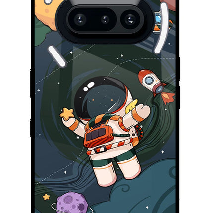 Cartoon Astronaut Nothing Phone 3A Glass Case Back Cover by Casekaro