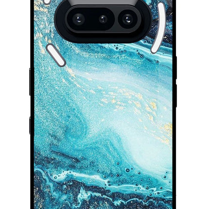 Blue Glitter Marble Nothing Phone 3A Glass Case Back Cover by Casekaro