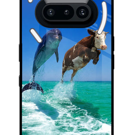 Dolphin vs Cow Nothing Phone 3A Glass Case Back Cover by Casekaro