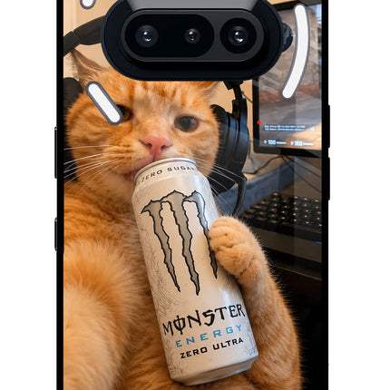 Gamer Cat Energy Nothing Phone 3A Glass Case Back Cover by Casekaro