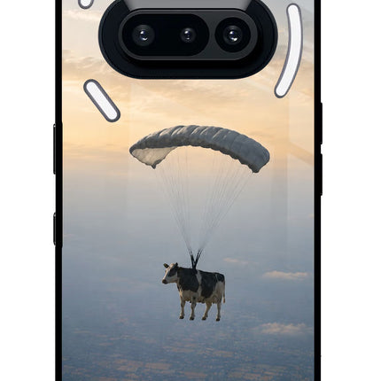 Skydiving Cow Nothing Phone 3A Glass Case Back Cover by Casekaro