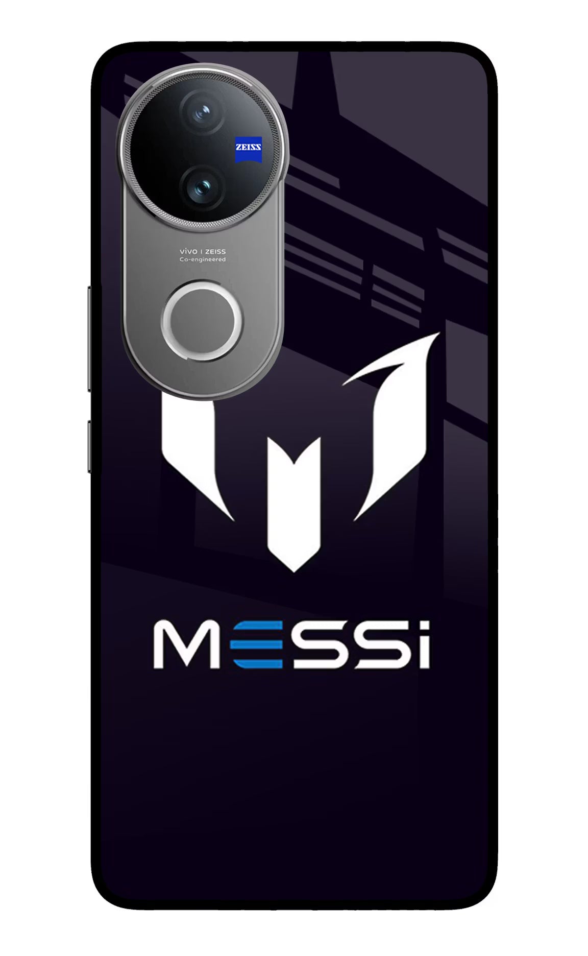 Messi Logo Vivo V50 5G Glass Case Back Cover by Casekaro