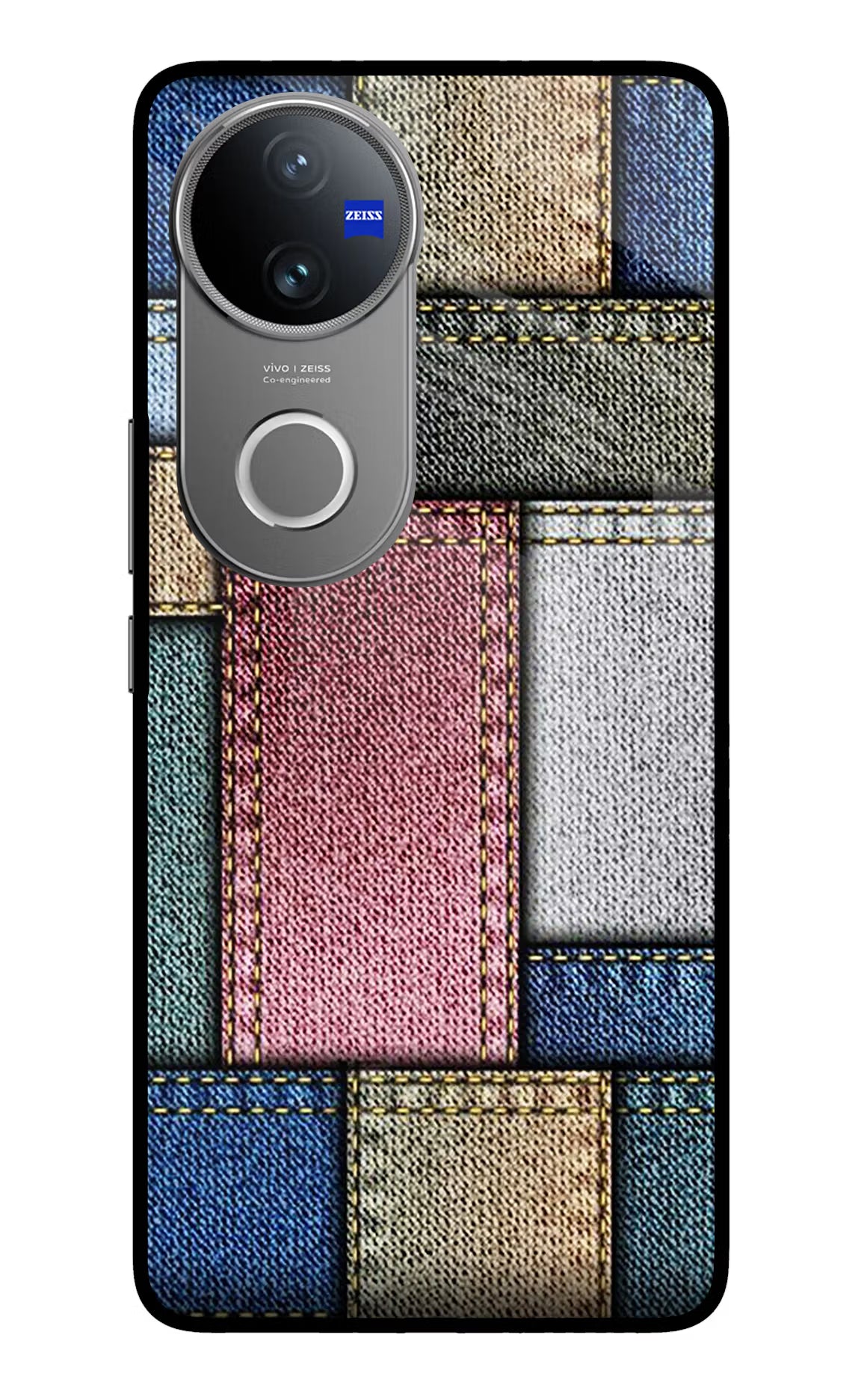 Multicolor Jeans Vivo V50 5G Glass Case Back Cover by Casekaro