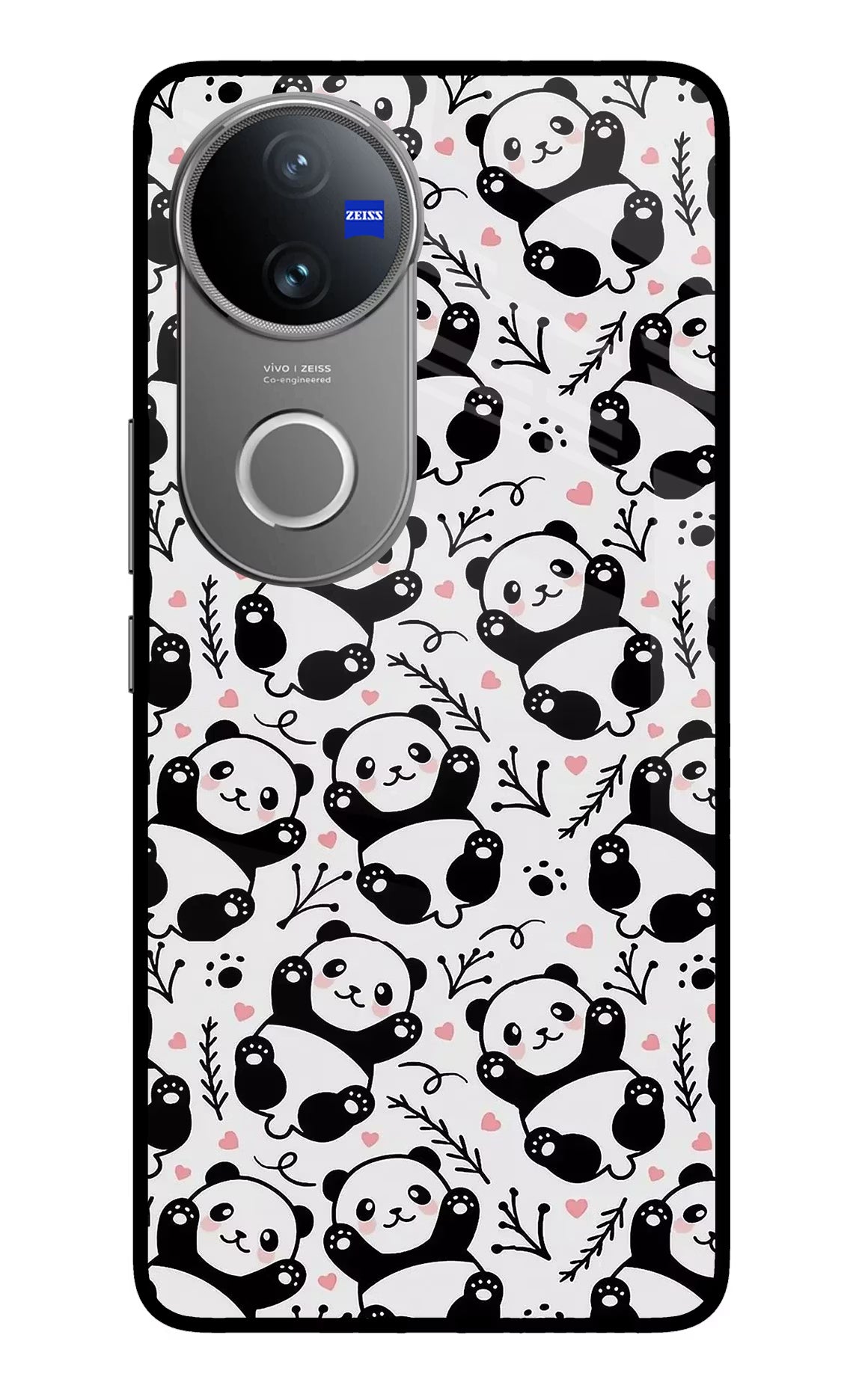 Cute Panda Vivo V50 5G Glass Case Back Cover by Casekaro
