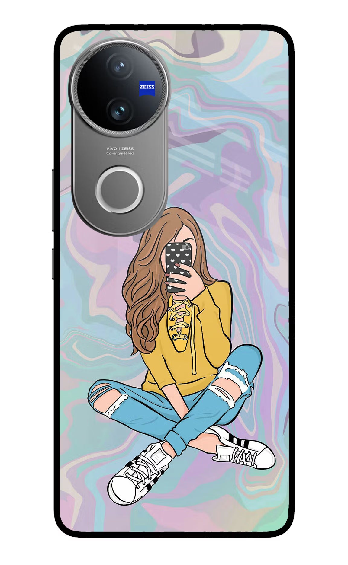Selfie Girl Vivo V50 5G Glass Case Back Cover by Casekaro