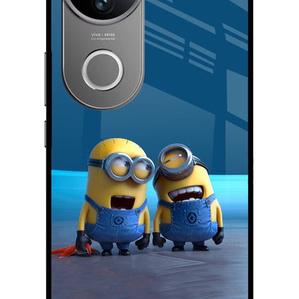 Minion Laughing Vivo V50 5G Glass Case Back Cover by Casekaro