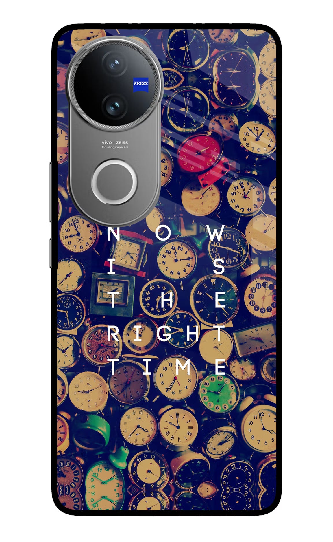 Now is the Right Time Quote Vivo V50 5G Glass Case Back Cover by Casekaro