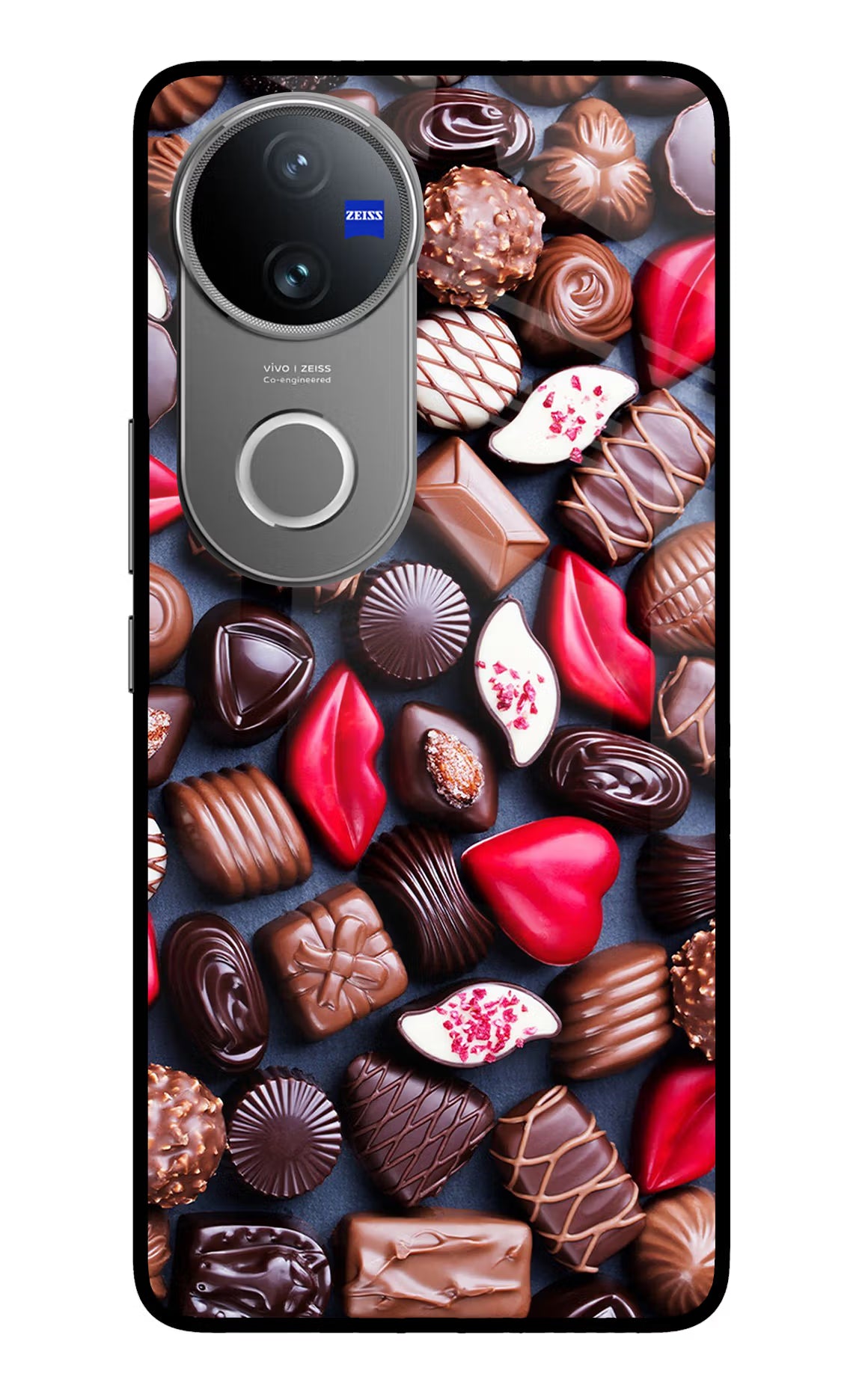 Chocolates Vivo V50 5G Glass Case Back Cover by Casekaro