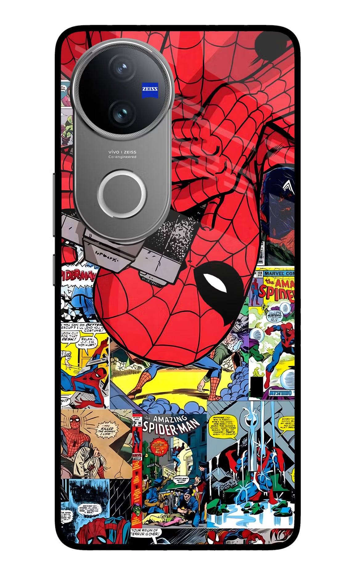 Spider Man Vivo V50 5G Glass Case Back Cover by Casekaro