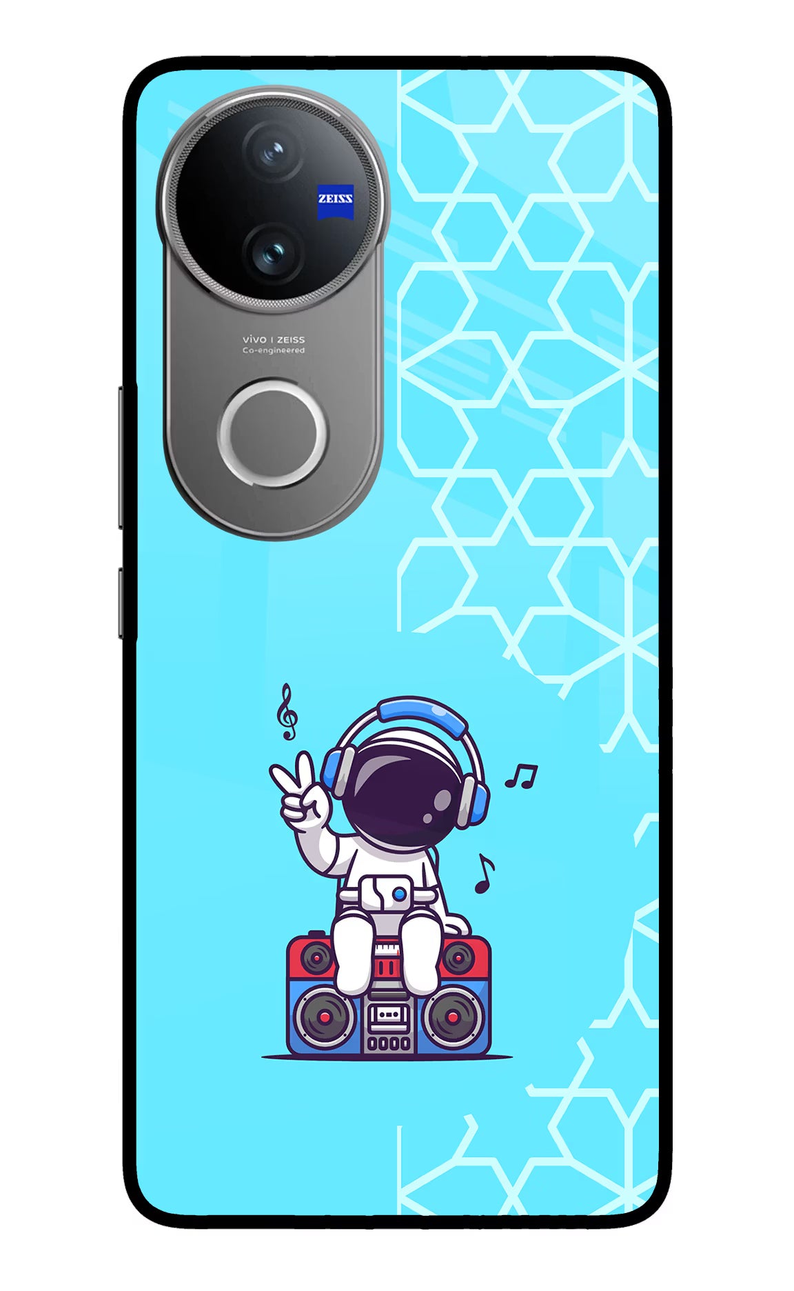 Cute Astronaut Chilling Vivo V50 5G Glass Case Back Cover by Casekaro