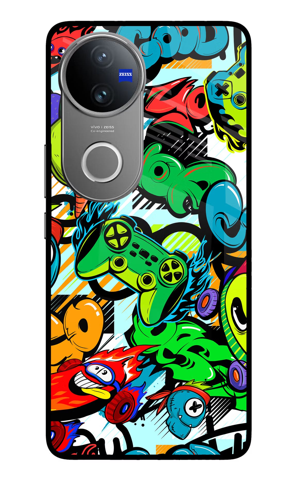 Game Doodle Vivo V50 5G Glass Case Back Cover by Casekaro