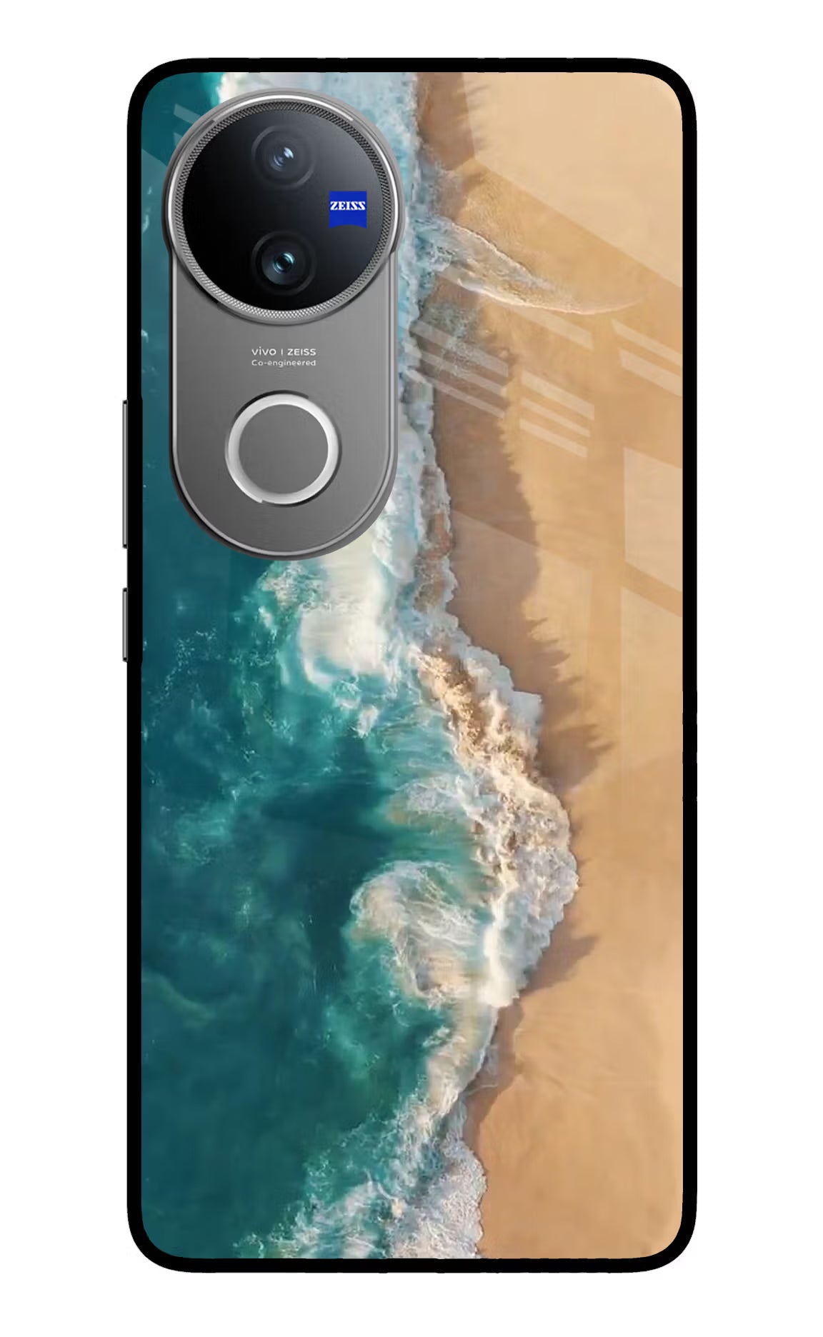 Ocean Beach Vivo V50 5G Glass Case Back Cover by Casekaro