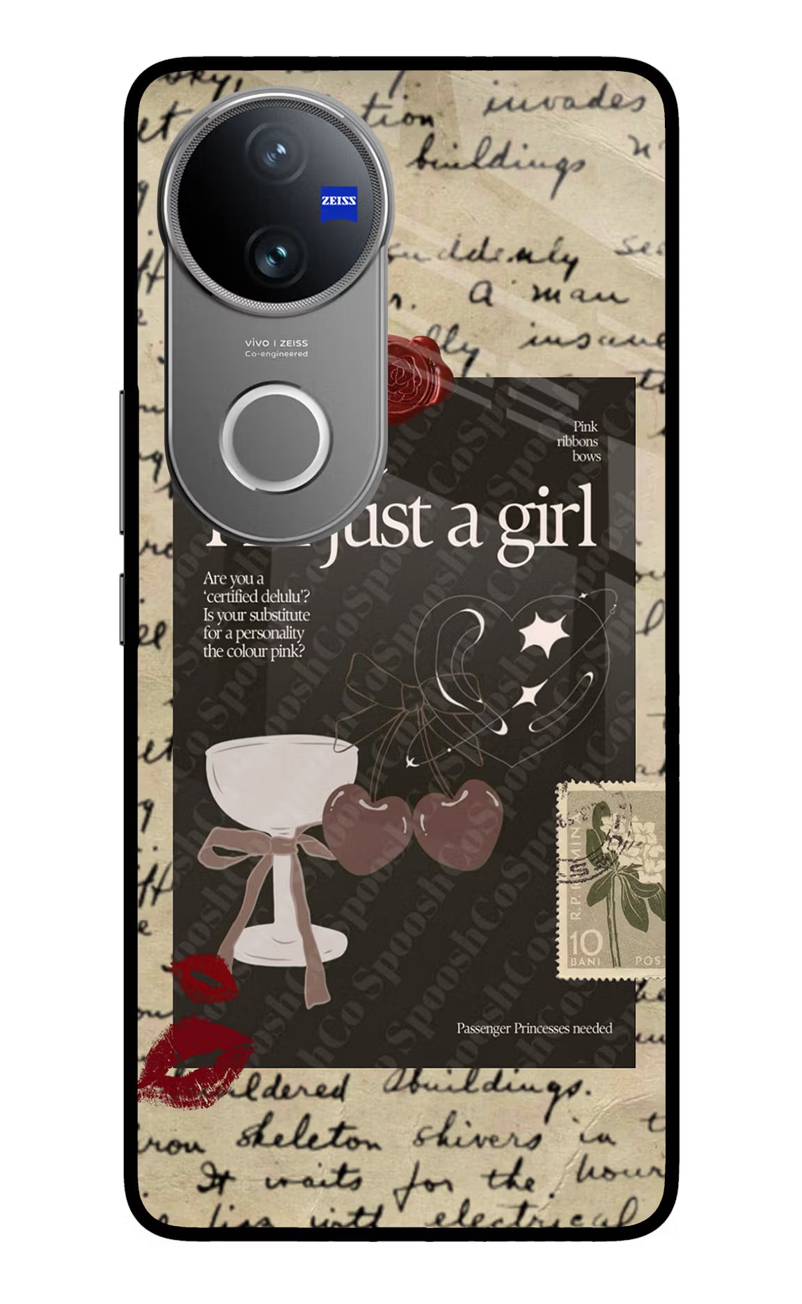 I am just a girl Vivo V50 5G Glass Case Back Cover by Casekaro