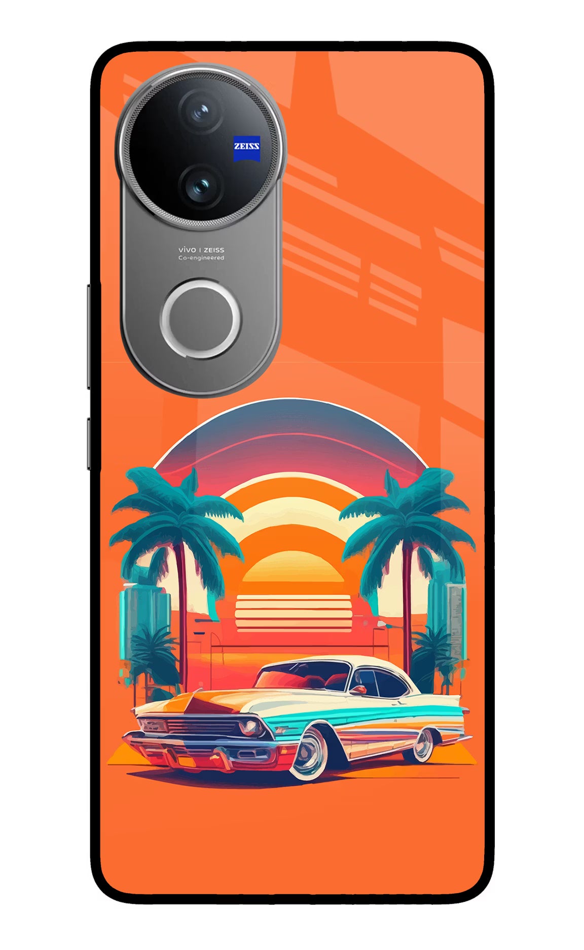 Palm Drive 80s Vivo V50 5G Glass Case Back Cover by Casekaro