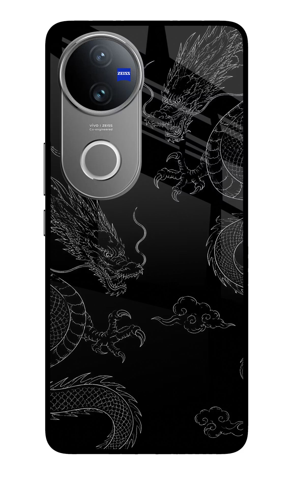 Twin Dragons Vivo V50 5G Glass Case Back Cover by Casekaro