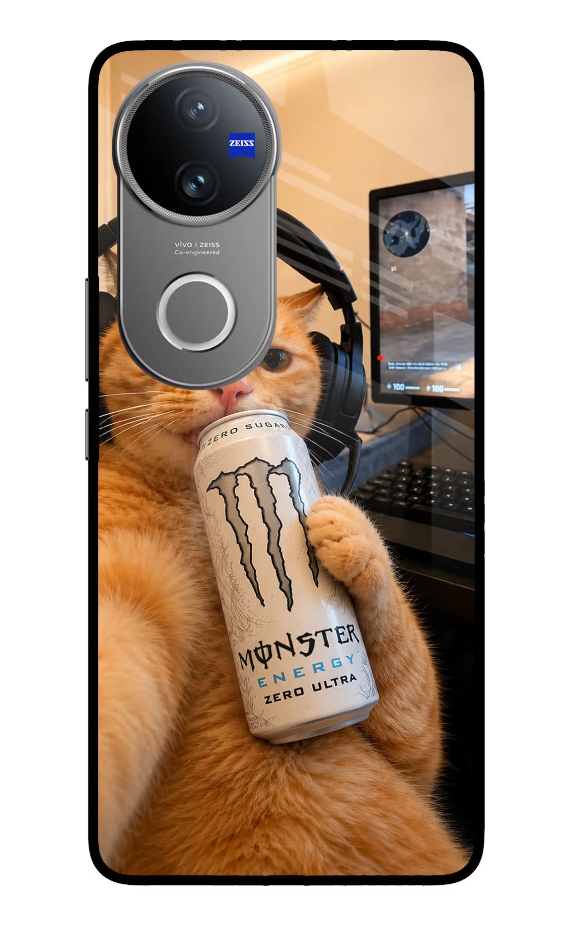Gamer Cat Energy Vivo V50 5G Glass Case