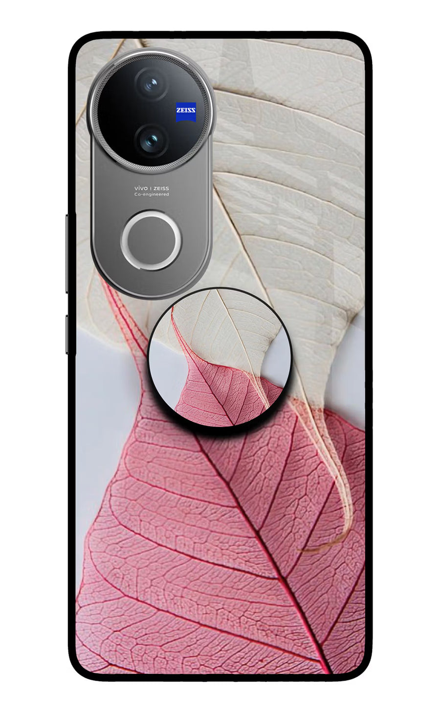 White Pink Leaf Vivo V50 5G Pop Case, Metal case