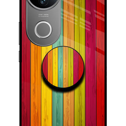 Multicolor Wooden Vivo V50 5G Pop Case by Casekaro