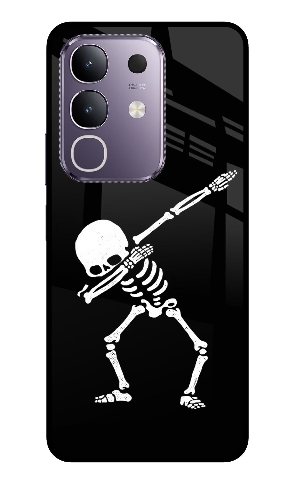 Dabbing Skeleton Art Vivo T4x 5G Glass Case Back Cover by Casekaro