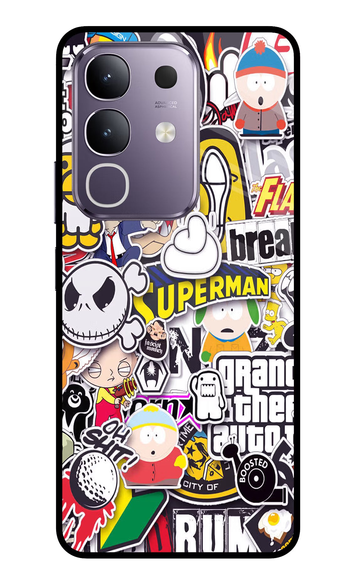 Sticker Bomb Vivo T4x 5G Glass Case Back Cover by Casekaro