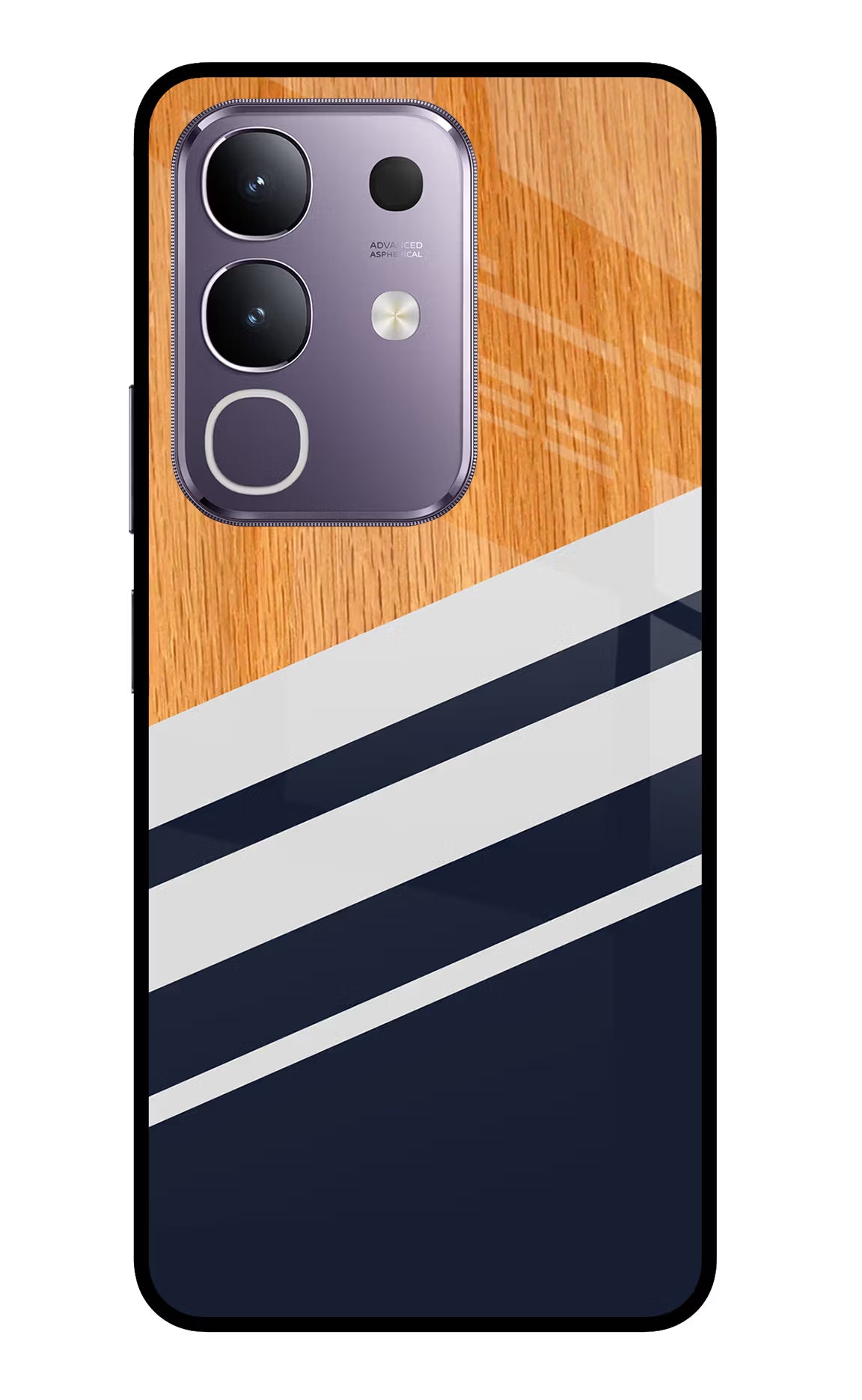 Blue and white wooden Vivo T4x 5G Glass Case Back Cover by Casekaro