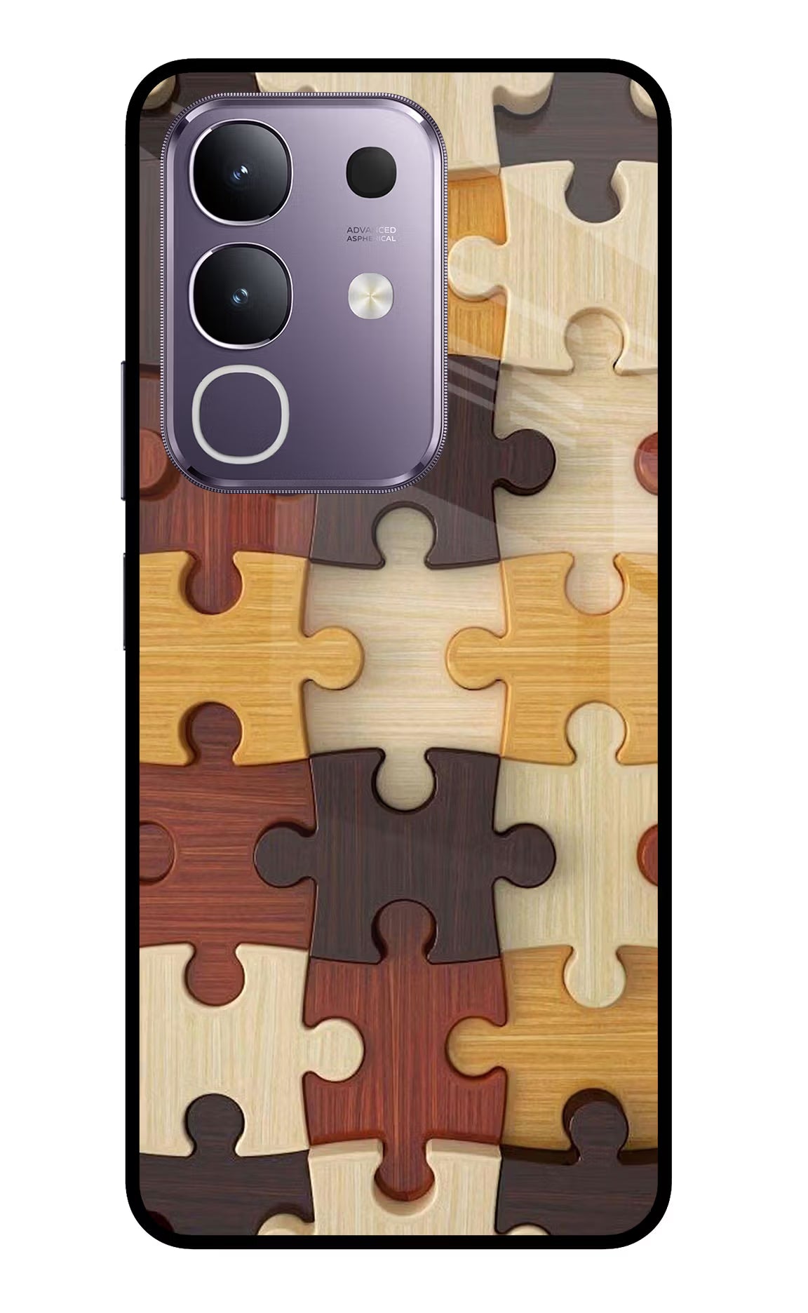 Wooden Puzzle Vivo T4x 5G Glass Case Back Cover by Casekaro