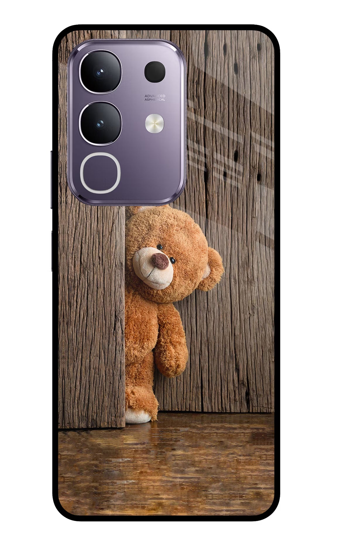 Teddy Wooden Vivo T4x 5G Glass Case Back Cover by Casekaro