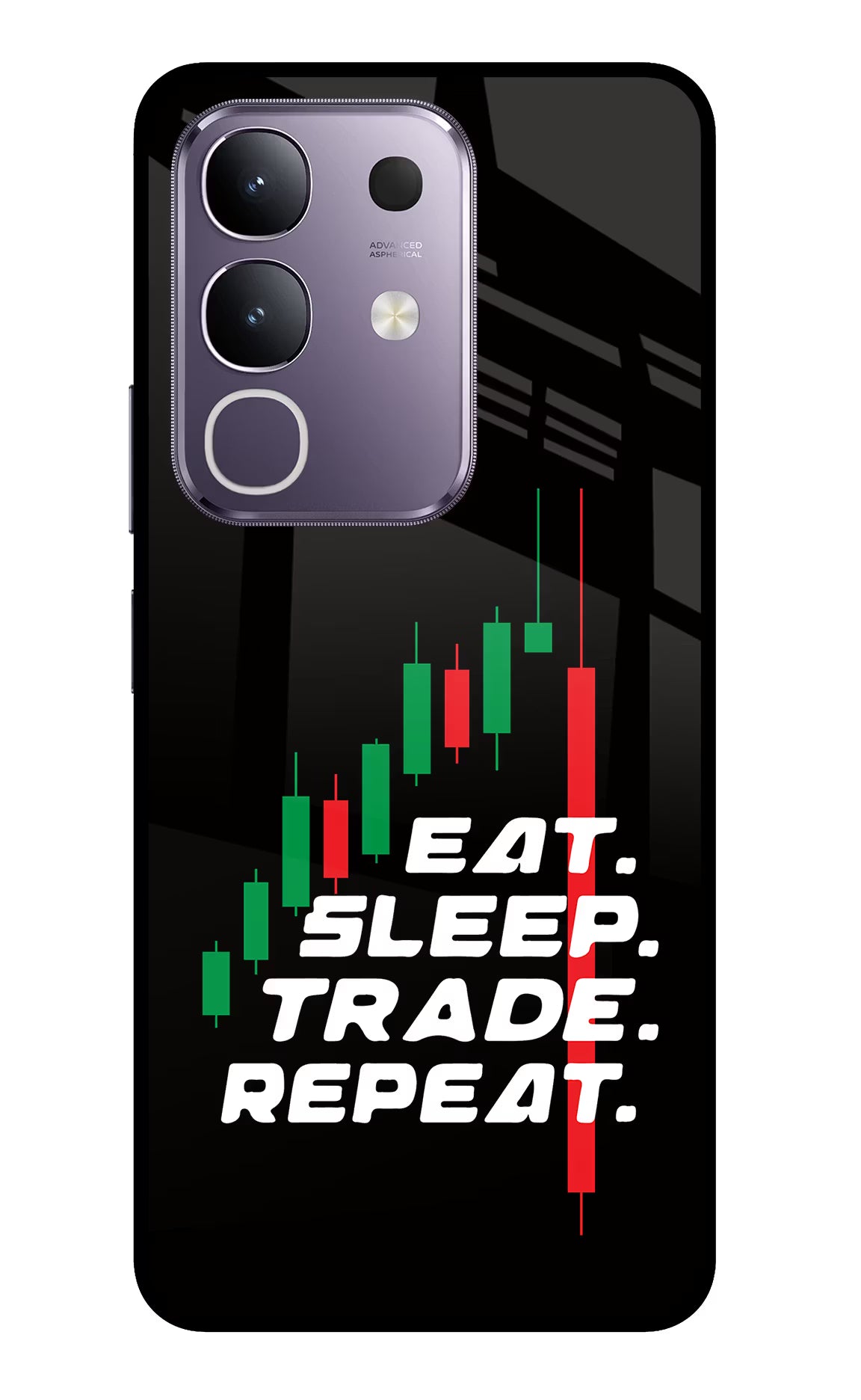 Eat Sleep Trade Repeat Vivo T4x 5G Glass Case Back Cover by Casekaro
