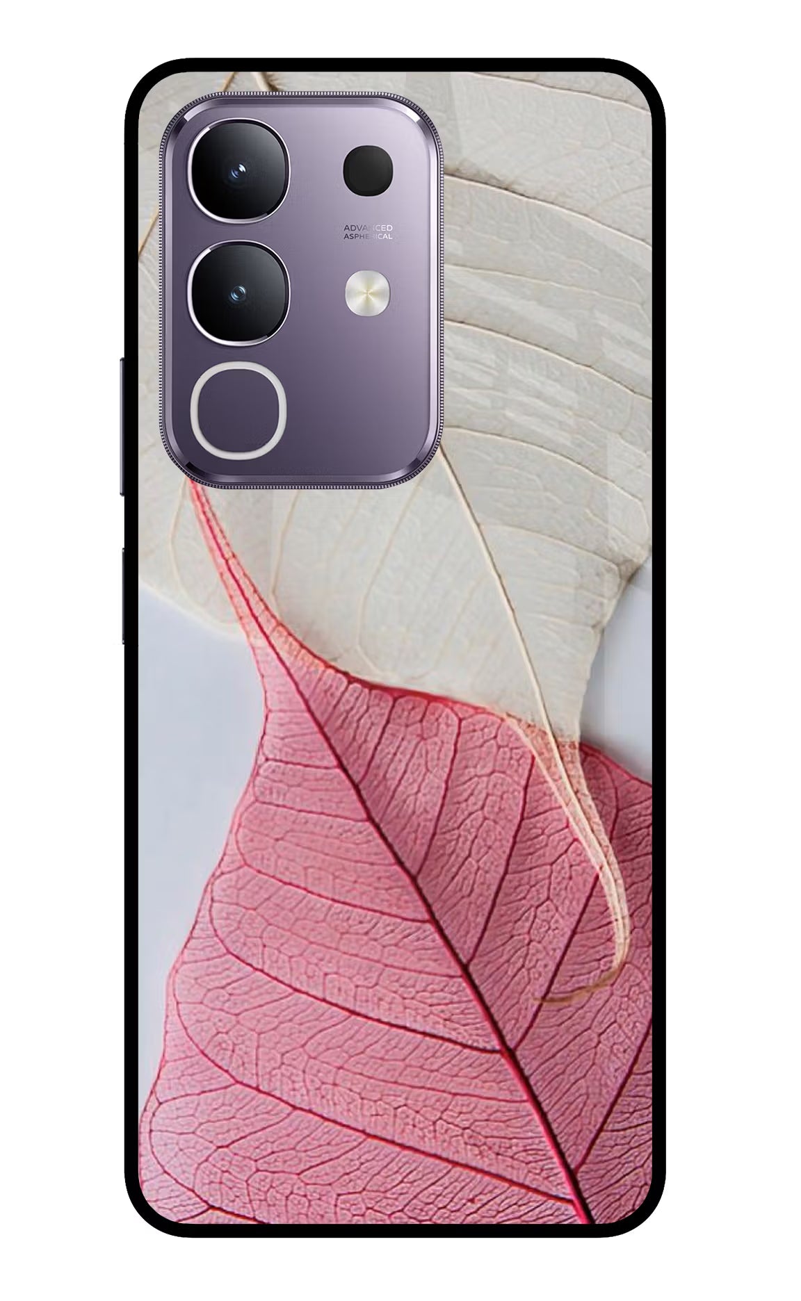 White Pink Leaf Vivo T4x 5G Glass Case Back Cover by Casekaro