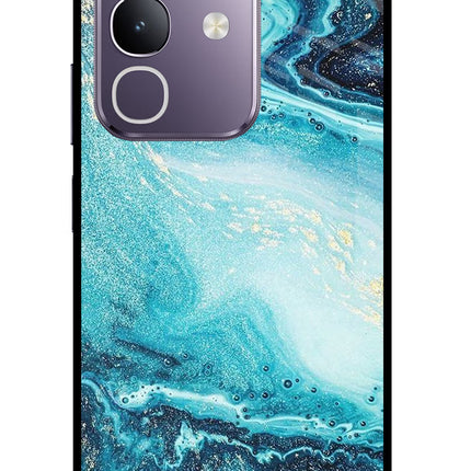 Blue Glitter Marble Vivo T4x 5G Glass Case