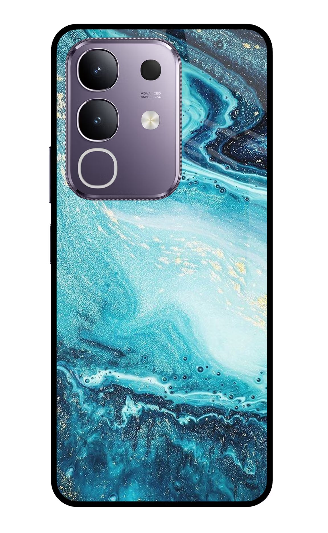 Blue Glitter Marble Vivo T4x 5G Glass Case Back Cover by Casekaro