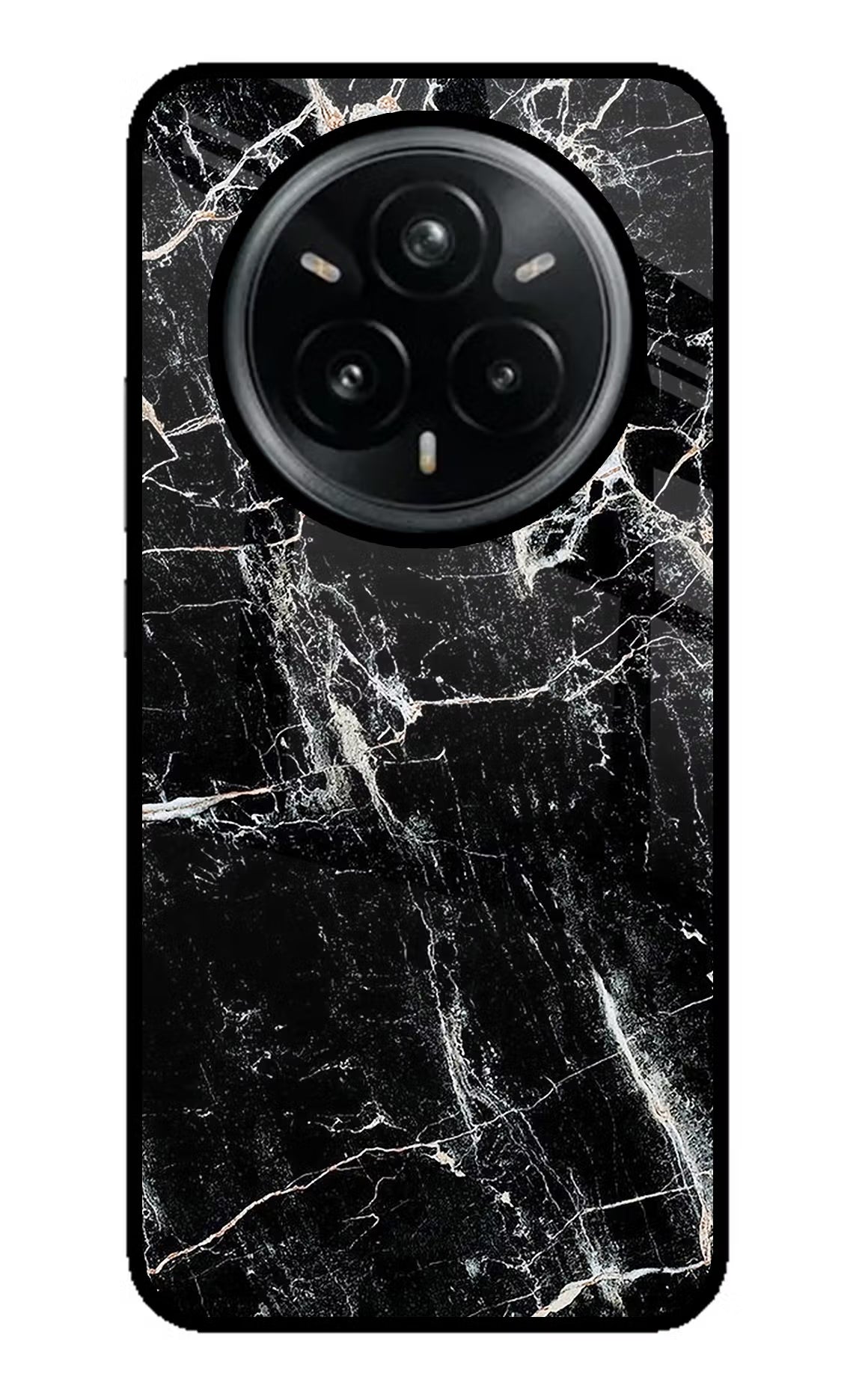 Black Marble Texture Realme 14 Pro Plus 5G Glass Case Back Cover by Casekaro