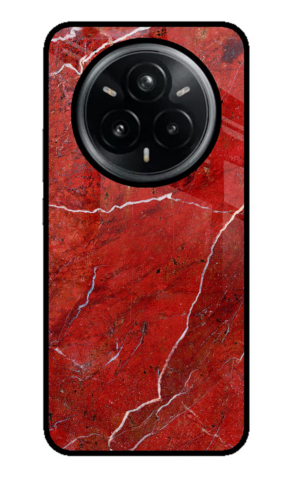 Red Marble Design Realme 14 Pro Plus 5G Glass Case Back Cover by Casekaro