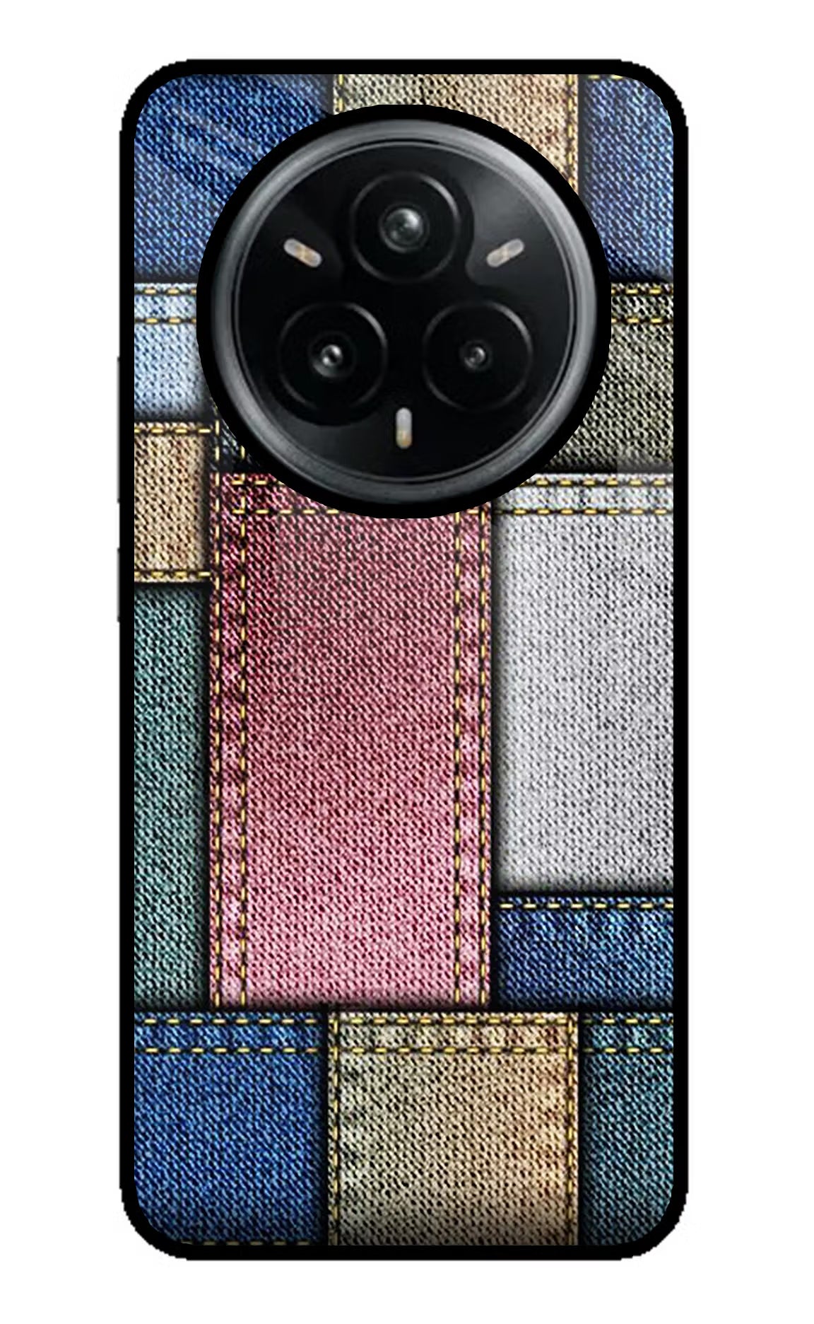 Multicolor Jeans Realme 14 Pro Plus 5G Glass Case Back Cover by Casekaro