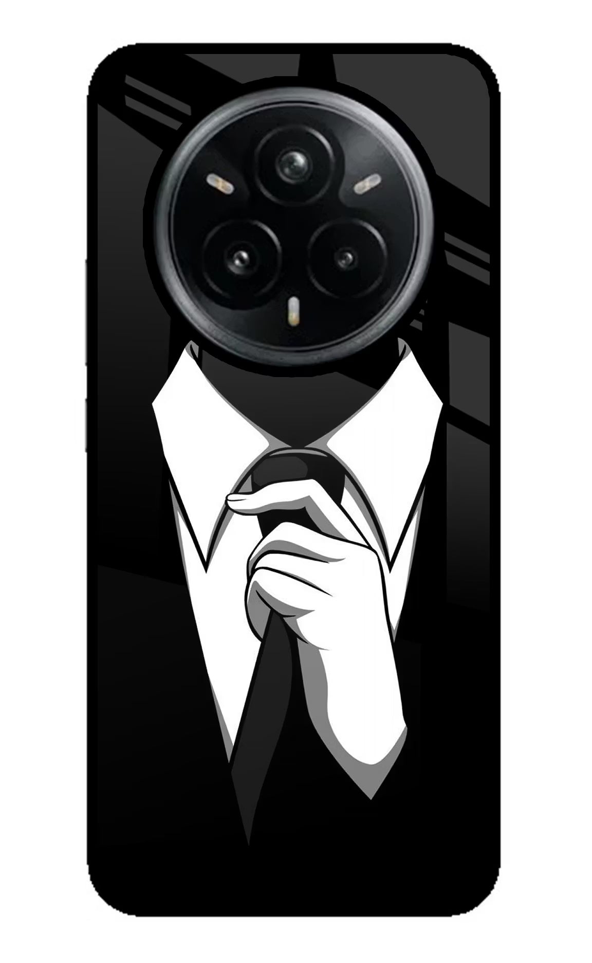 Black Tie Realme 14 Pro Plus 5G Glass Case Back Cover by Casekaro