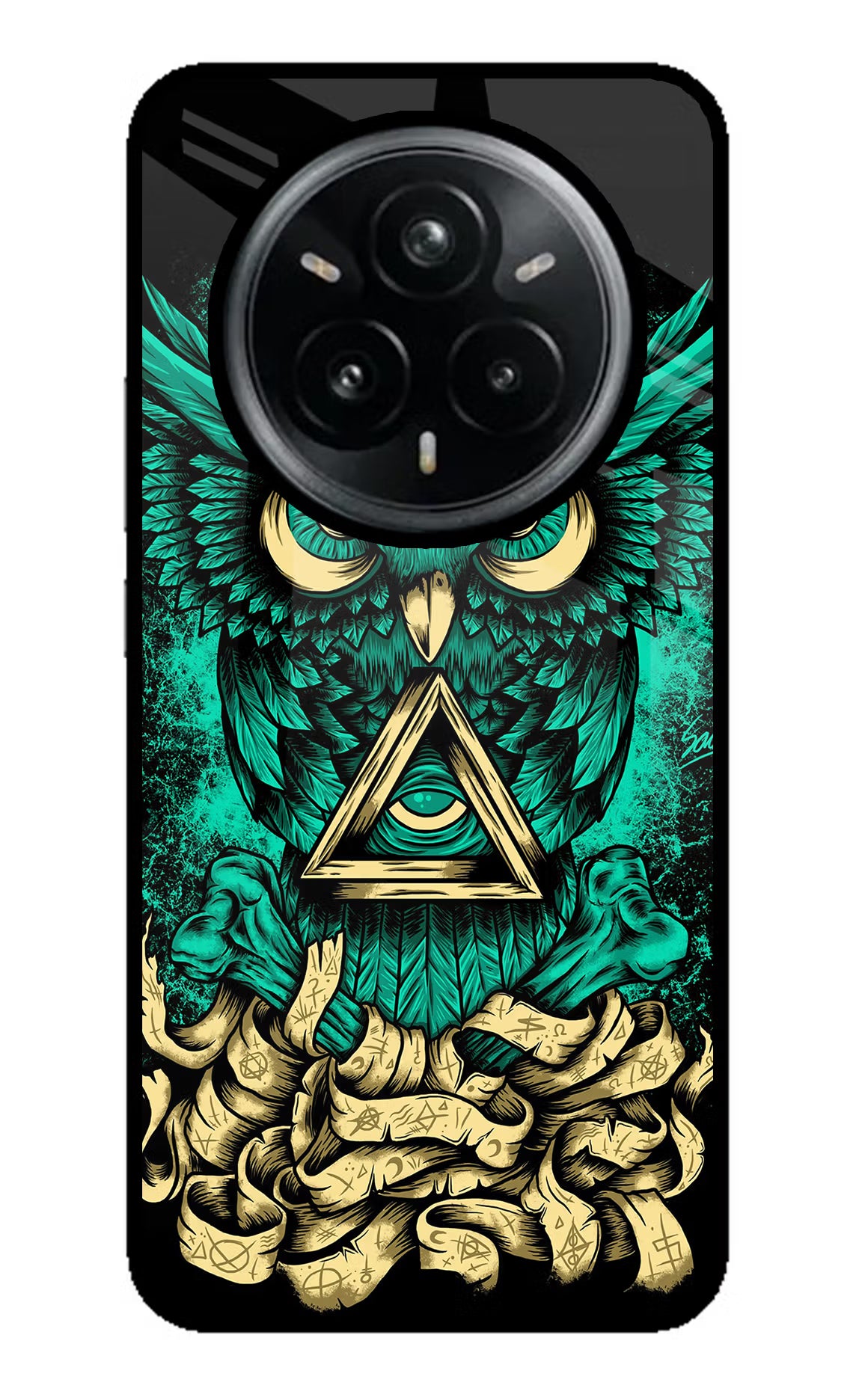 Green Owl Realme 14 Pro Plus 5G Glass Case Back Cover by Casekaro