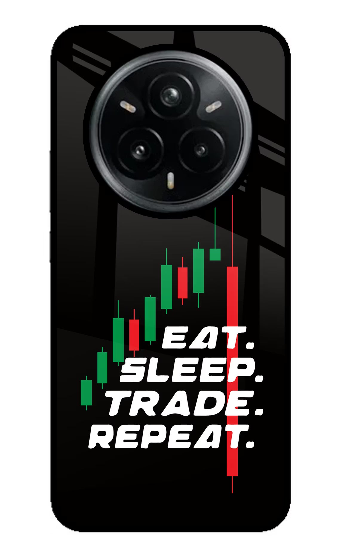Eat Sleep Trade Repeat Realme 14 Pro Plus 5G Glass Case Back Cover by Casekaro