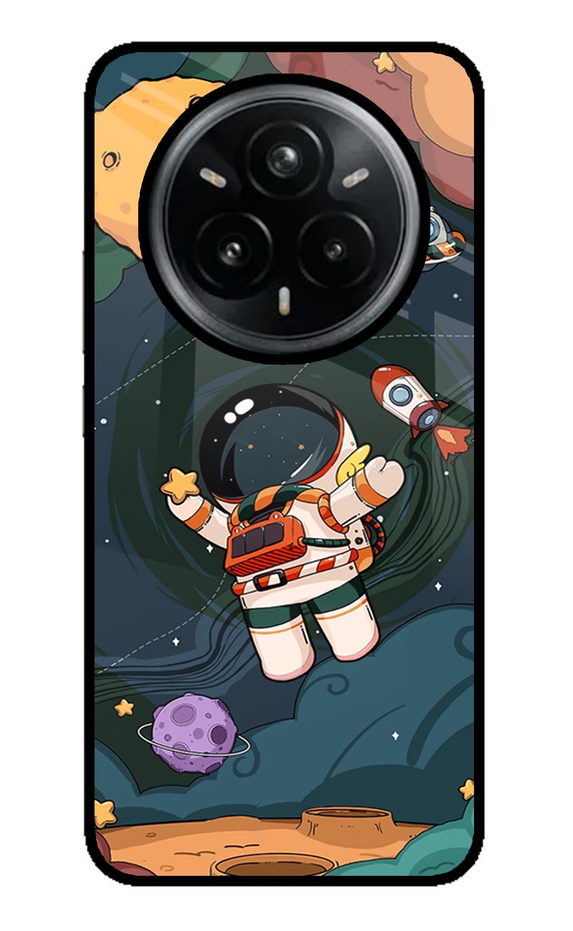 Cartoon Astronaut Realme 14 Pro Plus 5G Glass Case Back Cover by Casekaro