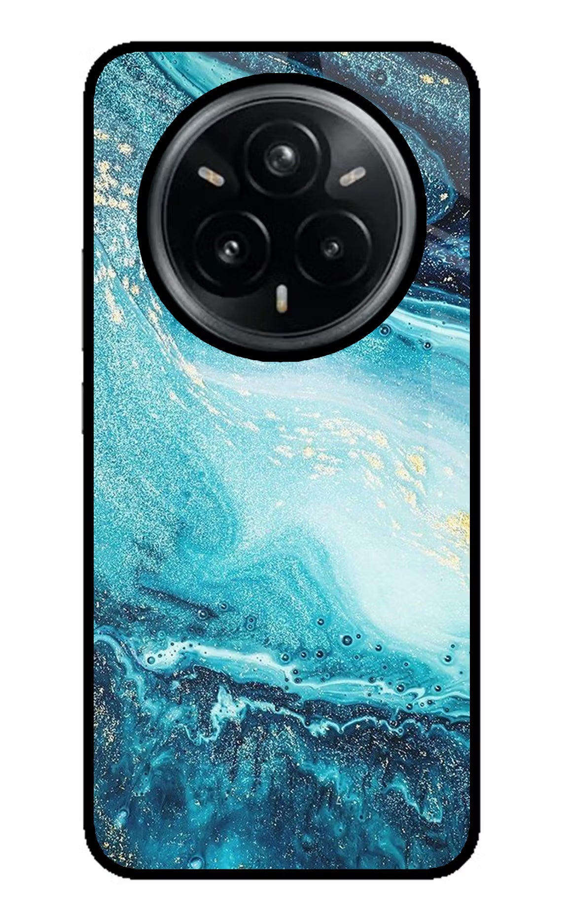 Blue Glitter Marble Realme 14 Pro Plus 5G Glass Case Back Cover by Casekaro