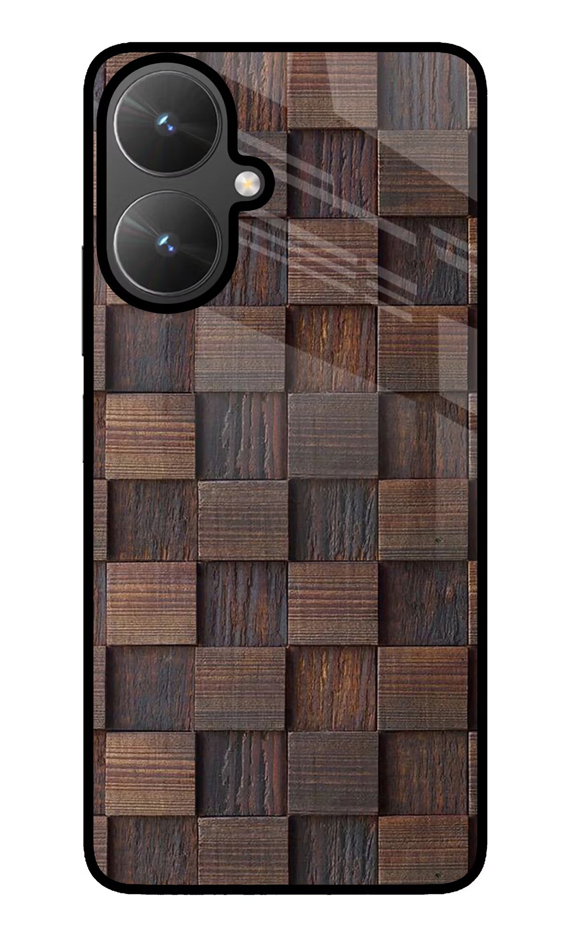 Wooden Cube Design Poco M6 5G Glass Case