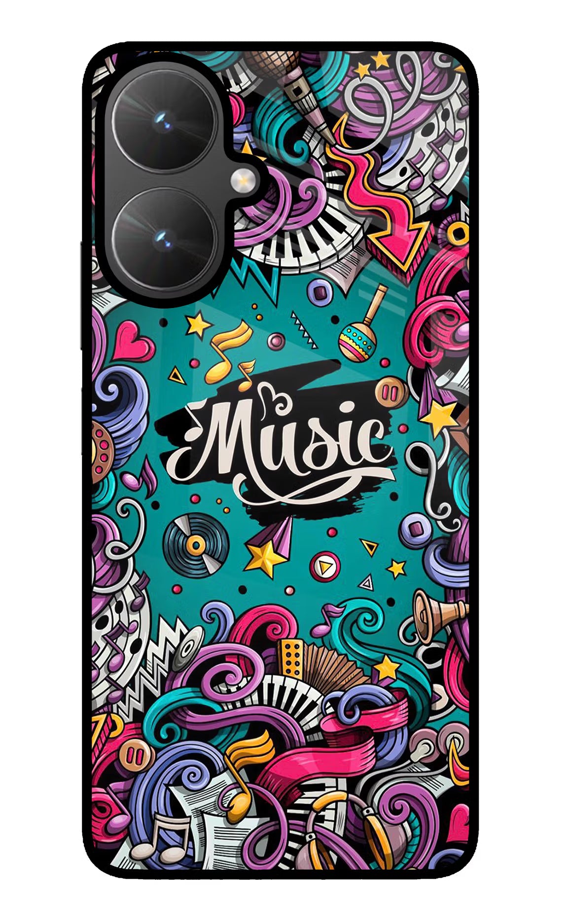 Music Graffiti Poco M6 5G Glass Case Back Cover by Casekaro