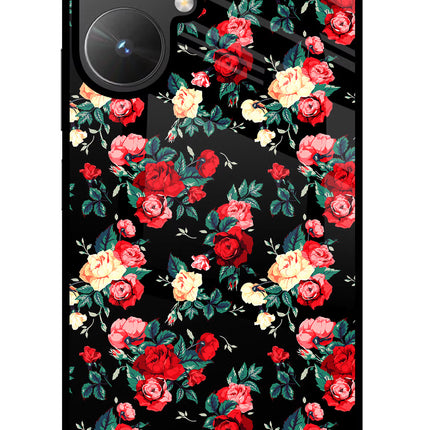 Rose Pattern Poco M6 5G Glass Case Back Cover by Casekaro
