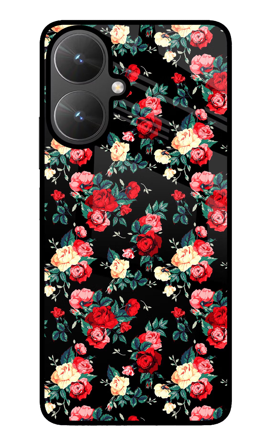 Rose Pattern Poco M6 5G Glass Case Back Cover by Casekaro